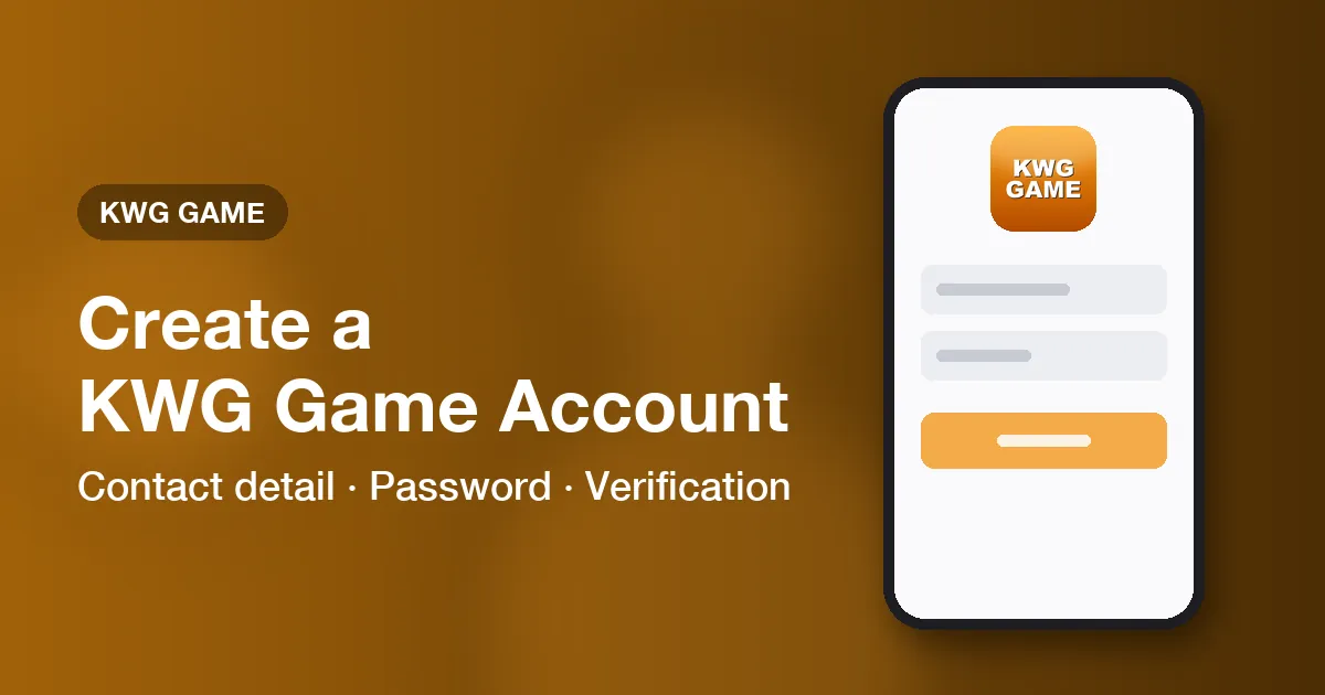 Banner for the KWG Game registration guide showing contact detail, password and verification steps